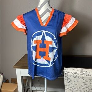 Houston Astros Blue and Orange ruffle sleeves shirt NWOT